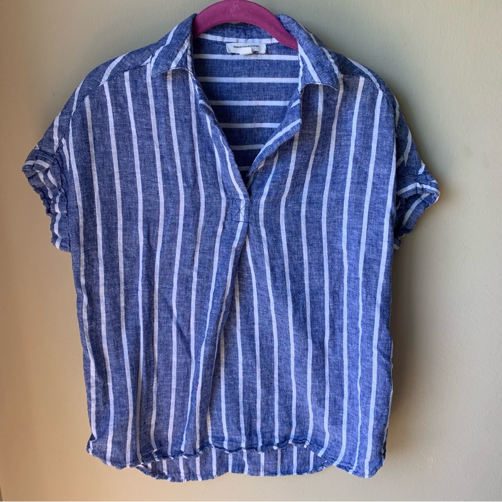 beach lunch lounge striped linen shirt with collar